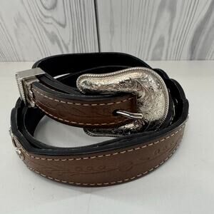 Vintage Western Boho Brown Silver Belt 1X  Fits 32-36